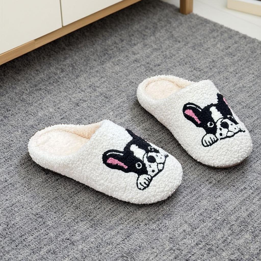 Fashion Platform Fluffy Slippers Women House Plush Cartoon Dog Designer Winter Shoes Girls Flats Home Fashion Casual zapatos de mujer