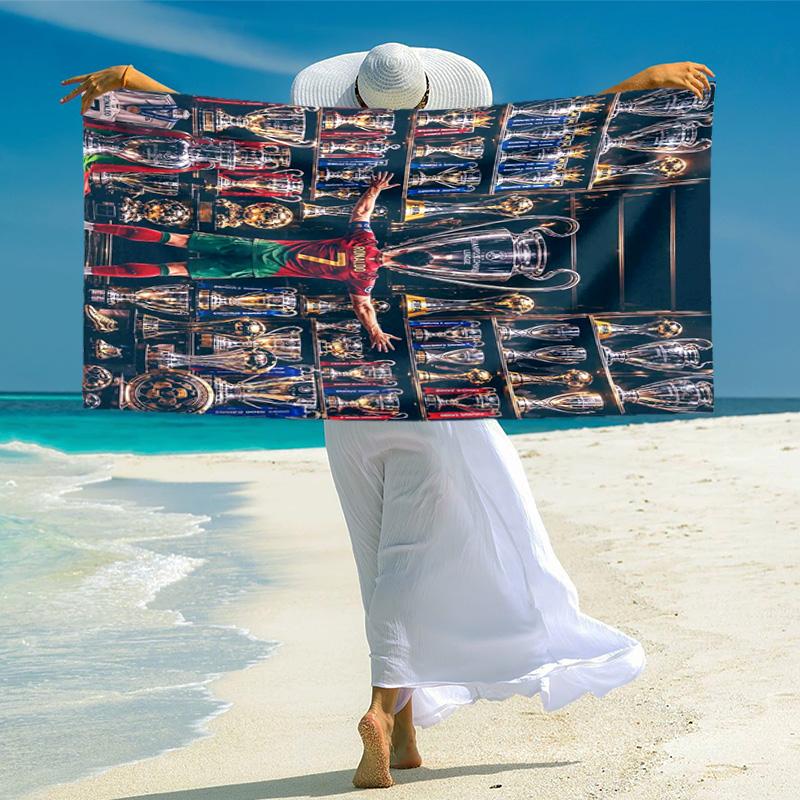 Cristiano Ronaldo Legendary Football Trophy Collection Beach Towel Beach Portable For Travel Seaside Swim Quickdrying Swim Towel Printing Beach Comfor