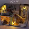 Caro Dollhouse Miniature DIY Kit Modern Two-Story House with LED Light and Acrylic Case Interior Model Room