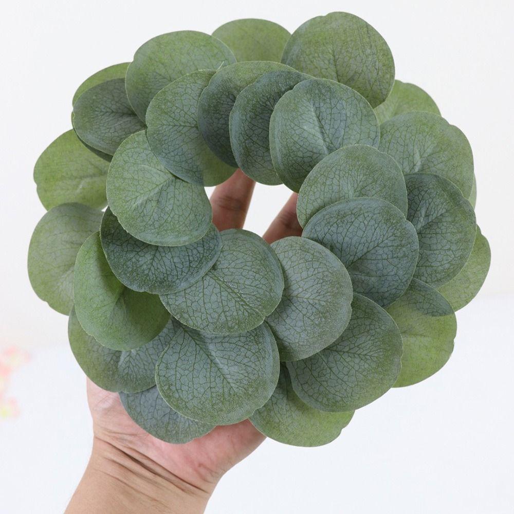 Rose Flower Artificial Eucalyptus Wreath Faux Greenery Desktop Candle Ornament Porch Wall