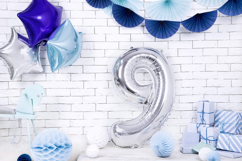 Balon Foliowy Cyfra "9" Srebrny 86 Cm