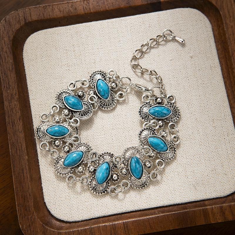 Retro Turquoise Bracelet Ethnic Style Jewelry Women's Light Luxury Style Bracelet