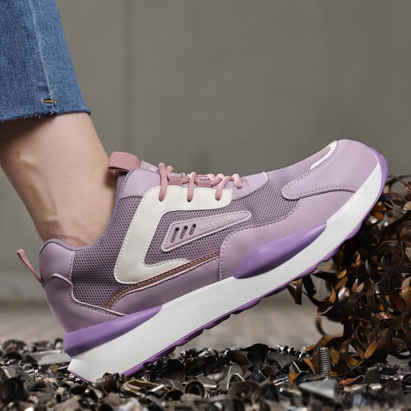 Pink Women'S Safety Shoes Fashion Sports Shoes Anti-Smash Anti Puncture Work Shoes Steel Toe Protection Shoes Security Boots