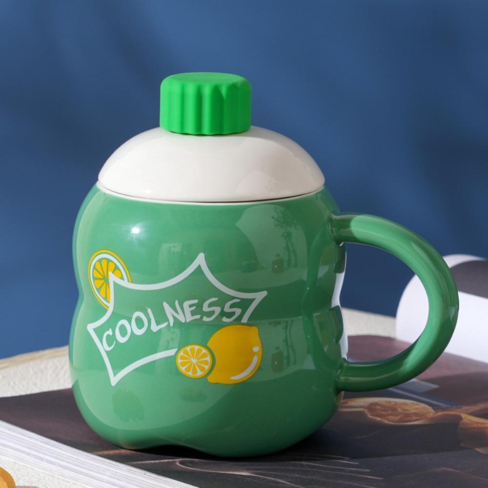 Ceramic Cup with Lid and Spoon Creative Personality Internet Celebrity Mug Drink Cute Water Cup High Value Large Capacity Cup