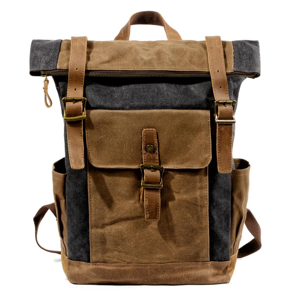 Luksusowe płócienne plecaki w stylu vintage dla mężczyzn płócienny skórzany plecak podróżny duże wodoodporne plecaki Retro Bagpack