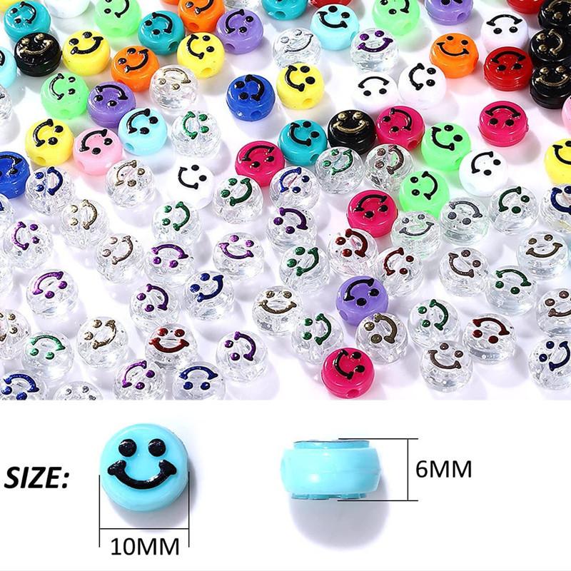 10Mm Round Acrylic Colored Smiley Face Beads Smiley Face Beads Diy Bracelet Beaded Flat Round Beads