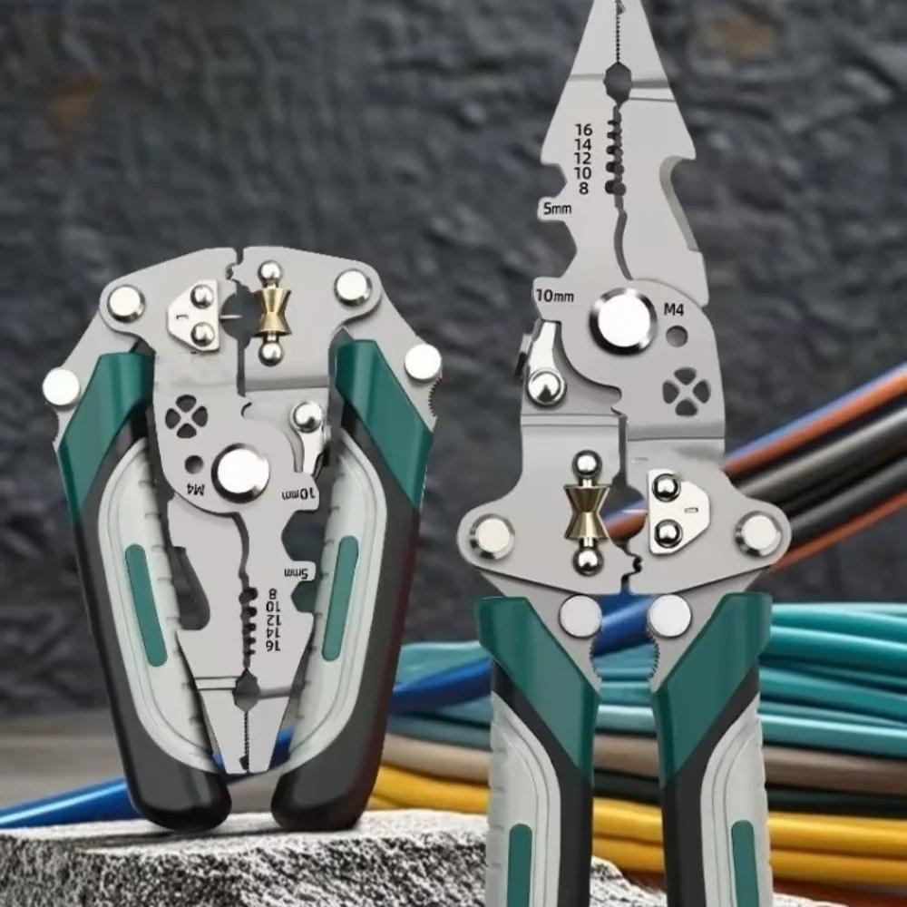 Foldable Wire Stripper, Pulley Design Multi-function Electrician Wire Splitter Wire Winding Pliers Crimping Pliers Hand Tool