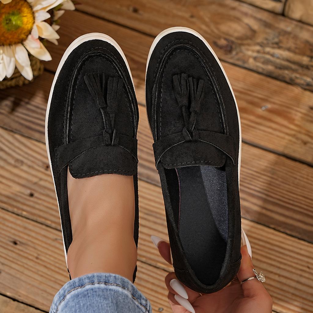 New Women Loafers Handmade Tassels Decoration Shoes Women Solid Casual Boat Shoes Daily Office Concise Woman Flats Sneakers