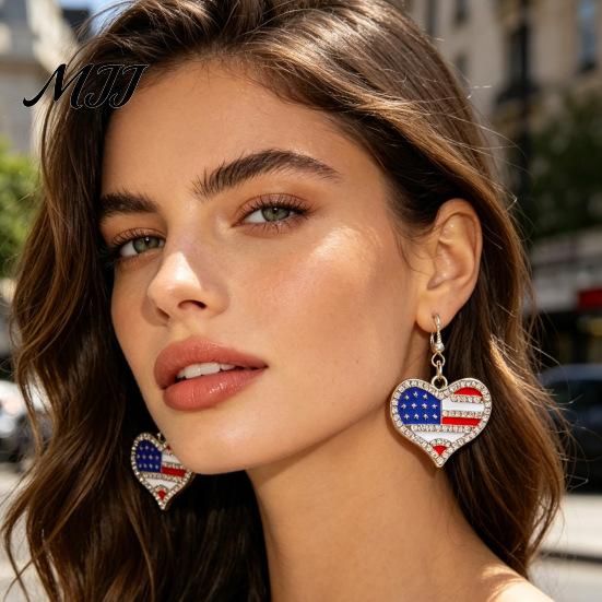 Exquisite Craftsmanship Earrings 1 Pair Hook American Independence Day Pattern Hollow Patriotic Alloy Heart Star Shape Red White Blue Jewelry