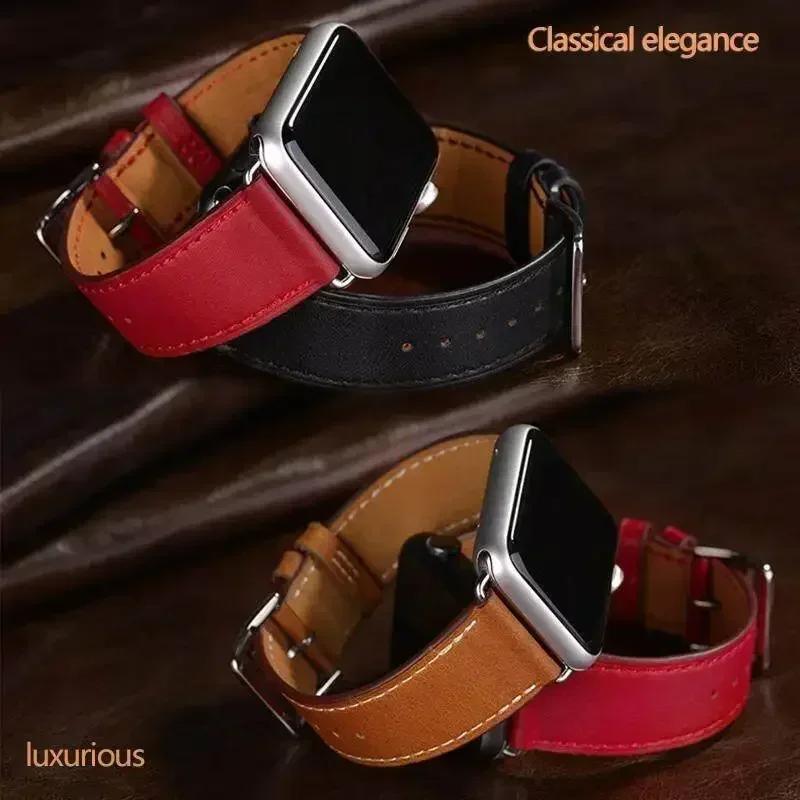 Leather Watch Straps for Apple Watch Band 46mm 44mm 49mm 45mm 42mm 40mm 38/41mm Bracelet iWatch Series 10-Ultra 9-8-7-6-5-4-3-SE