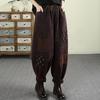 Qianqiu Feiyan Retro Fried Color Patch Plus Velvet Jeans Women's Winter Solid Color Elastic Waist Lace-up Harem Pants