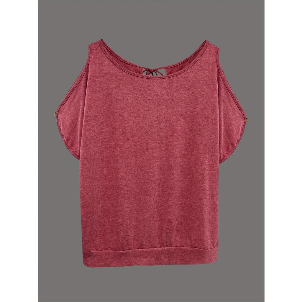 Summer Hollow Out Shoulder T-shirt, Elegant Casual Minimalist Design Versatile Tops For Women, European American Style Leisure Outer Wear Tee