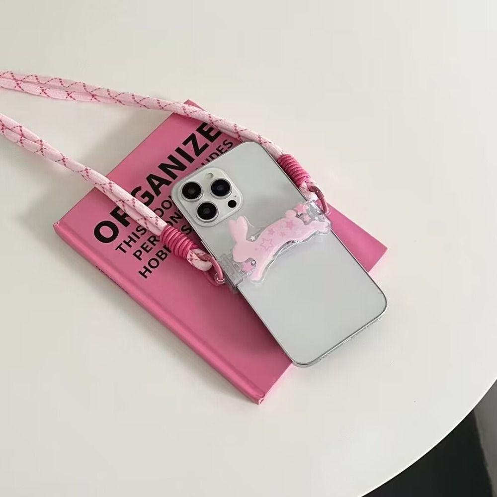 Cartoon Dog Rabbit Phone Crossbody Chain Stand Back Clip Holder Detachable Neck Strap Hanging Rope Adjustable
