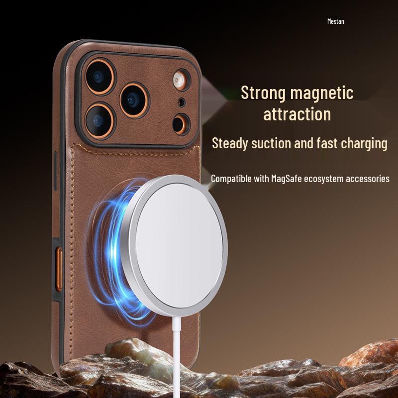 Magnetic Suction Full Coverage Leather Case for Apple iPhone 12-17 Pro Max, Drop-Proof, Men's & Women's