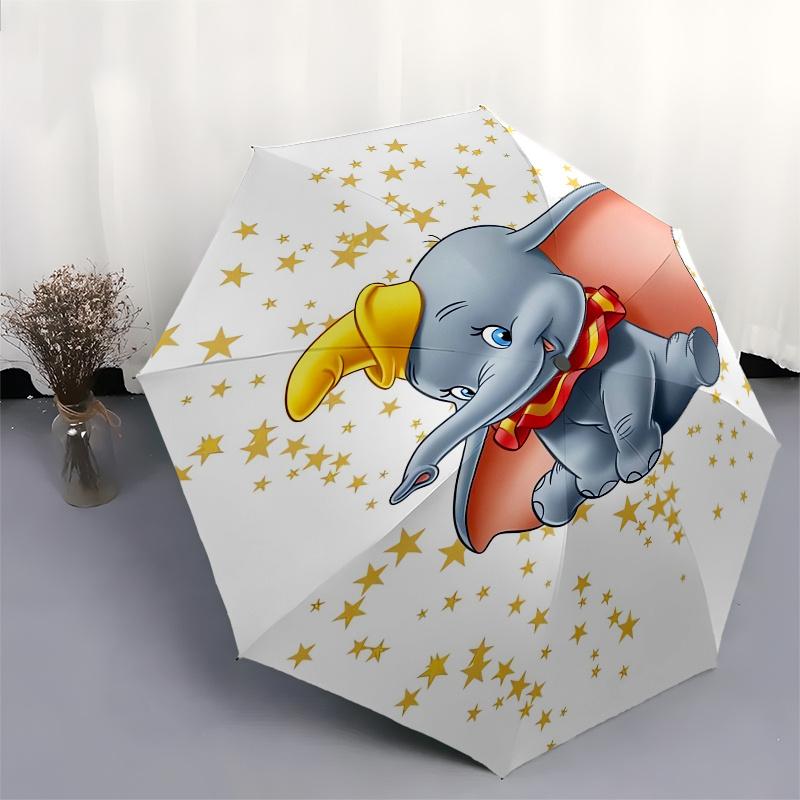 Dumbo,Elephant,Fantasy Theme Automatic Compact Folding Cute Umbrella - Portable and Durable, 8-Bone Iron Umbrella for All Weather0707079