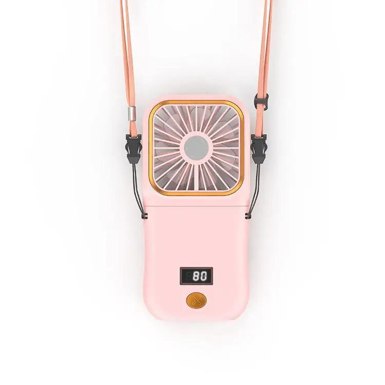 DurableNeck Fan USB Charging Digital Display Folding Portable Outdoor Bracket Handheld Desktop With Small Fan розовый