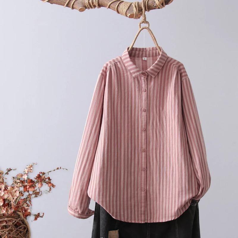 Women Striped Blouse Autumn Elegant Shirts Casual Loose Long Sleeve Fashion Button Up Tunic Blusas Femininas