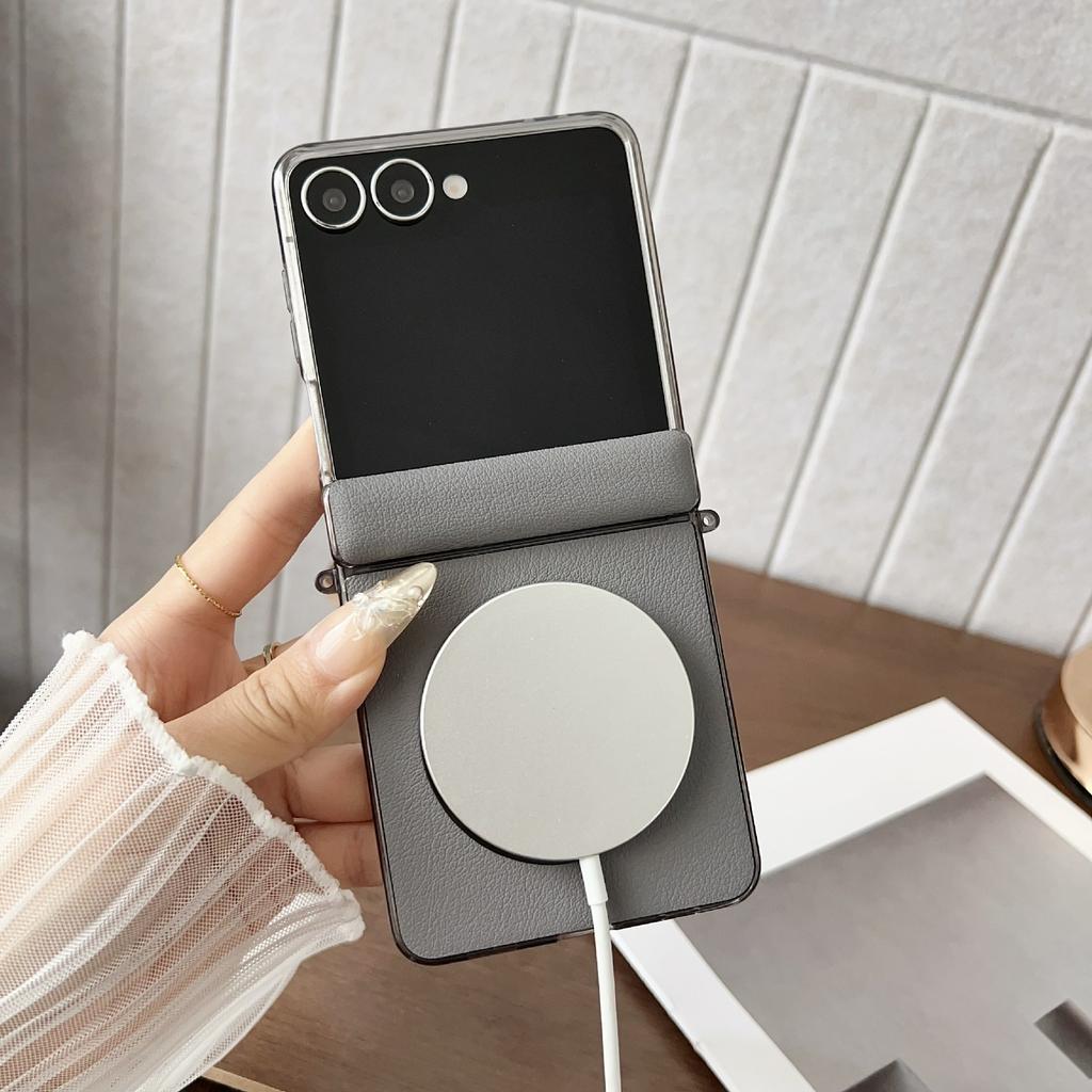 For Samsung Galaxy Z Flip7 5G Phone Case Compatible with MagSafe Leather+PC Protective Cover