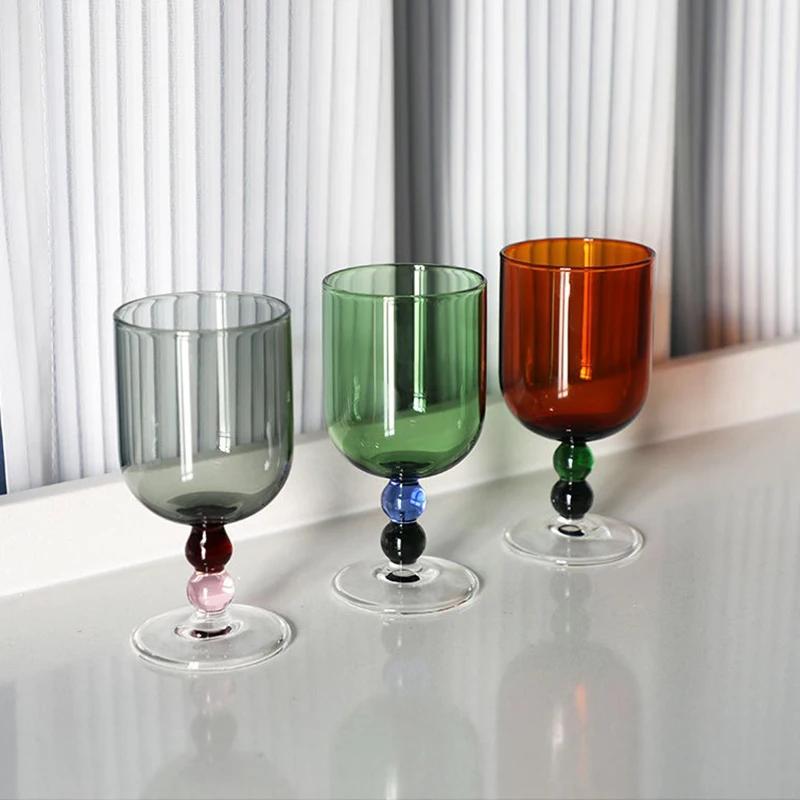 Retro Medieval Cup with Colorful Beads High Borosilicate Glass Champagne Cup Cold Drink Fruit Wine Glasses Cup Small Wine Cups