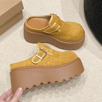 Fashion 8CM Suede Leather Casual Women Platform Wedge Flats Slippers Slides Mules New Summer Slipper Breathable High Brand Shoes