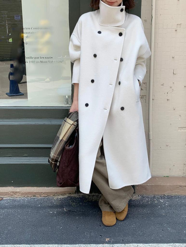 Autumn and winter new stand-up collar double-sided cashmere coat women's loose high-end double-breasted woolen coat