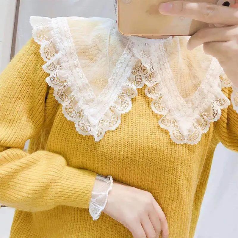 Perfect Match Women Lace Cotton Fake Collar Detachable Collar Vintage Shirt Blouse Top Ladies Big Mesh False Blouse Collar Half Shirt