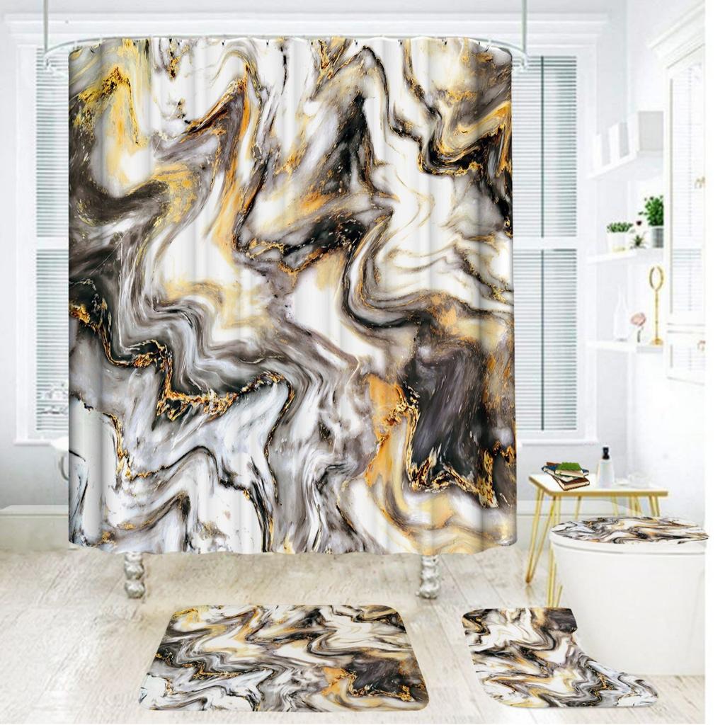 Bathroom Shower Curtain Four-piece Digital Printing Marble Waterproof Shower Curtain Toilet Partition Curtain Bath Mat