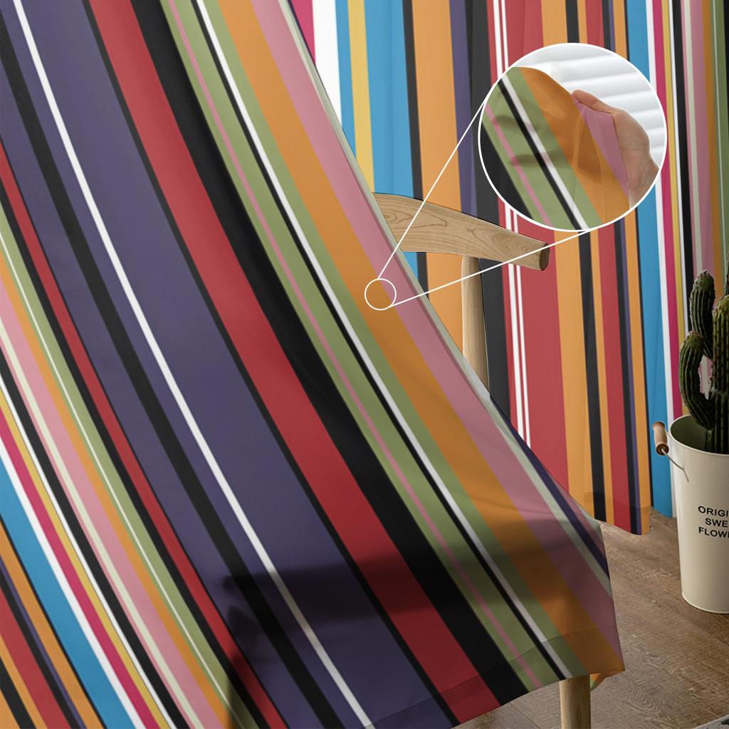 Mexico Style Colorful Stripes Sheer Curtains for Living Room Decoration Window Curtains for Kitchen Tulle Voile Organza Curtains