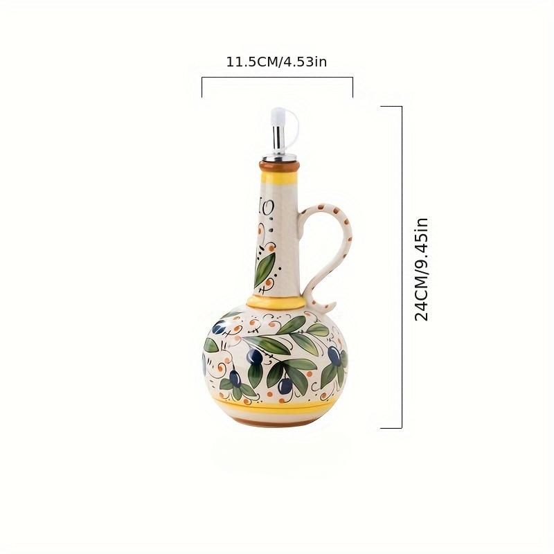 Hand-Painted Ceramic Olive Oil Dispenser with Vibrant Fruit & Leaf Design - Leak-Proof Kitchen Oil Bottle for Olive Oil, Vinegar, Soy Sauce