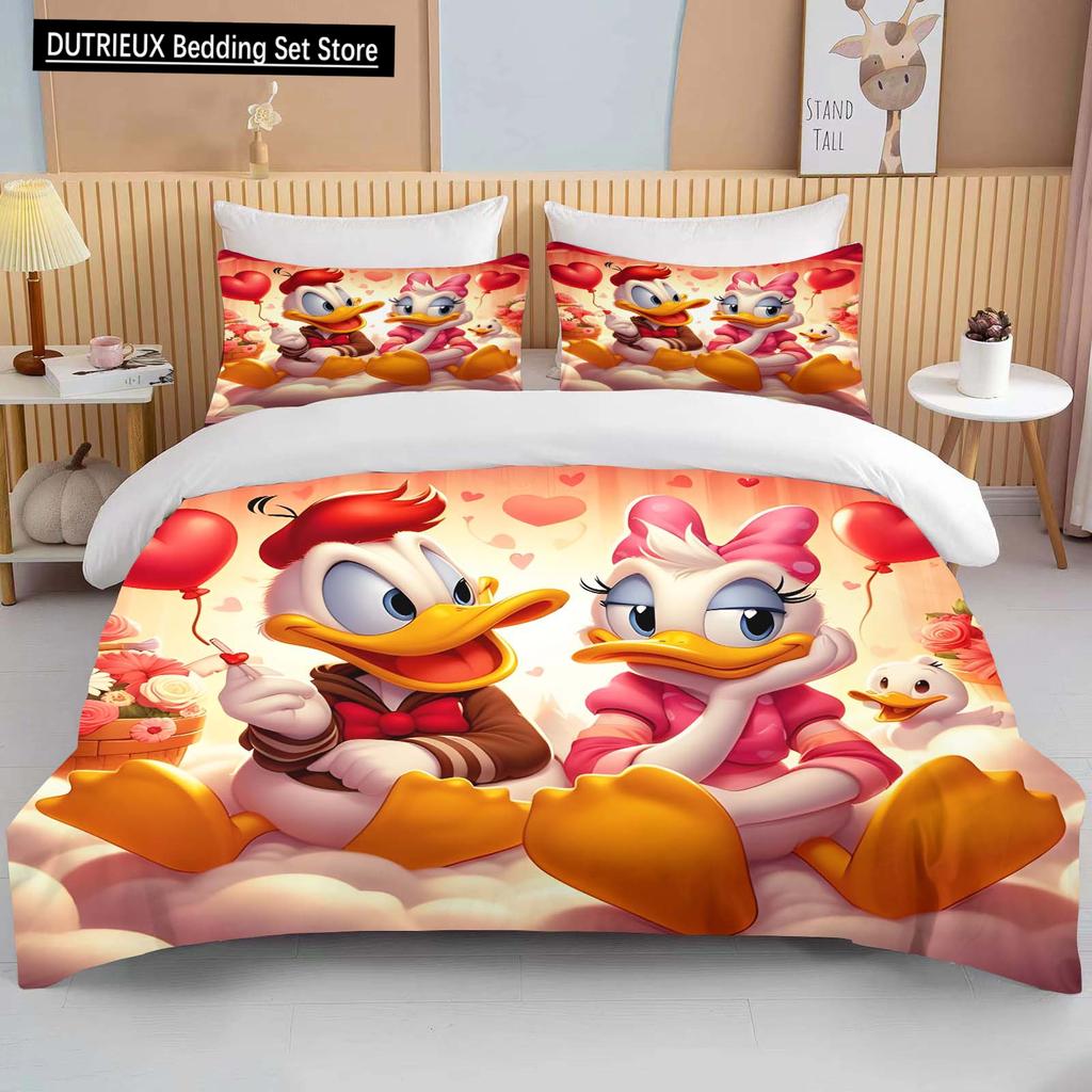 Collezione Biancheria da Letto Morbida Stampata con Paperino e Paperina Disney Copripiumino Cartone Animato Piumone Federa Bambini Ragazzi Ragazze Adulti Regalo King
