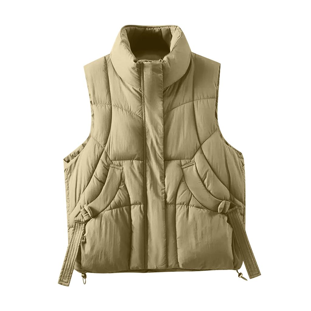 Women's Solid Color Zipper Fashion Pockets Stand-Up Collar Vest Top Coat