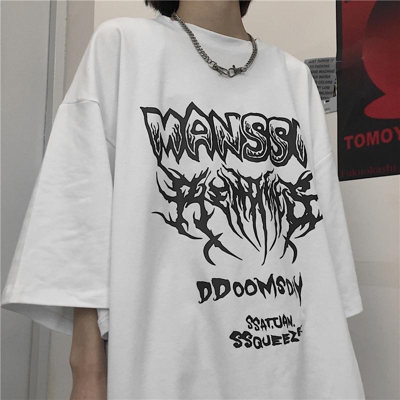 Женская и мужская готическая рубашка темная толстовка с буквенным принтом свободная футболка с короткими рукавами студенческая летняя футболка M белый 1238₽