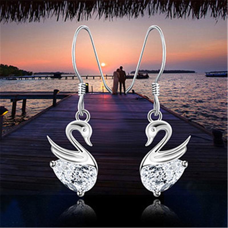 Copper-Plated Silver Swan Stud Earrings - Elegant Korean Fashion Dangle