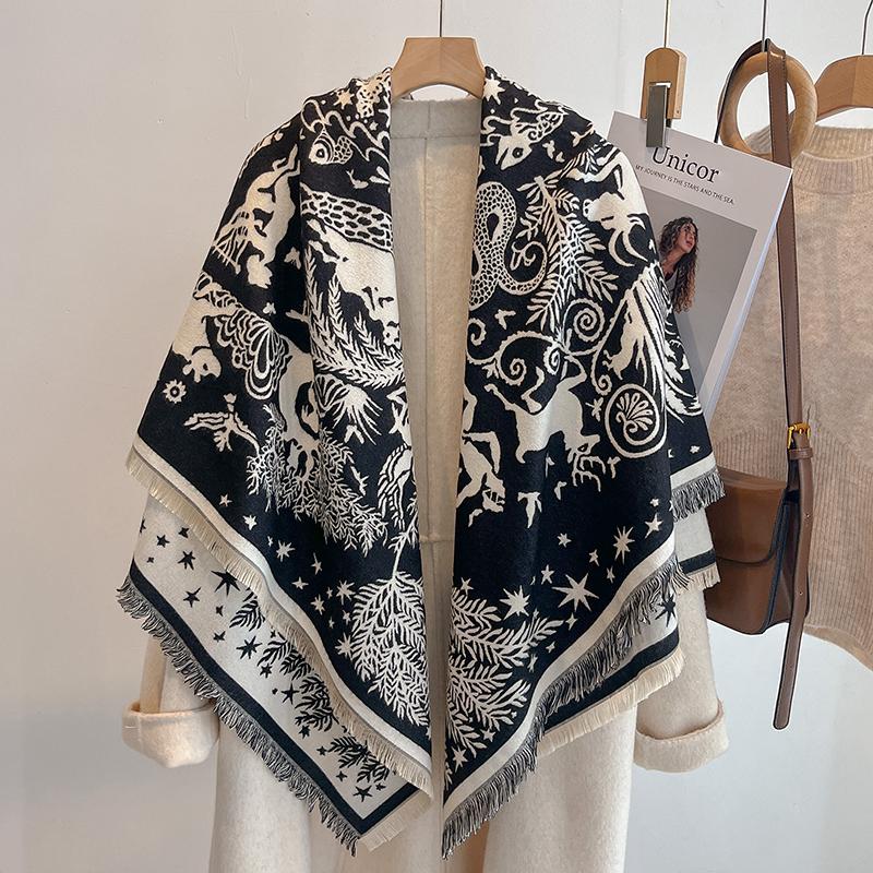 

Elegance Women S Two-Sided Printed Scarf - Soft Warm Fringed Pashmina Shawl, Autumn & Winter Outdoor Coldproof Windpro