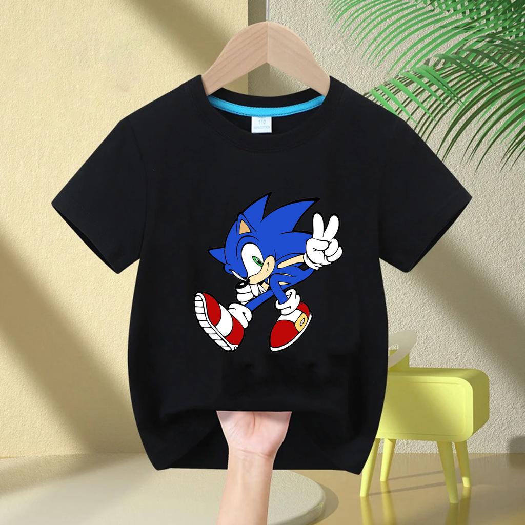 Summer Cartoon Tops Cotton Tees Clothing Daily Fashion Streetwear Movie Sonic The Hedgehog Summer Kid's Print T-Shirt