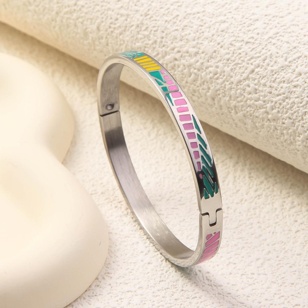 Stainless Steel Chinese Enamel Bracelet Chic Women's Hand Bracelet  Gifts for Women Girl