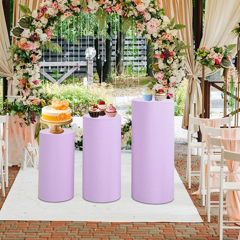 3Pcs Cylinder Dessert Pedestal Covers Tablecloth Plinth Stand Pillar Covers for Wedding Party Thanksgiving Graduation Engagement