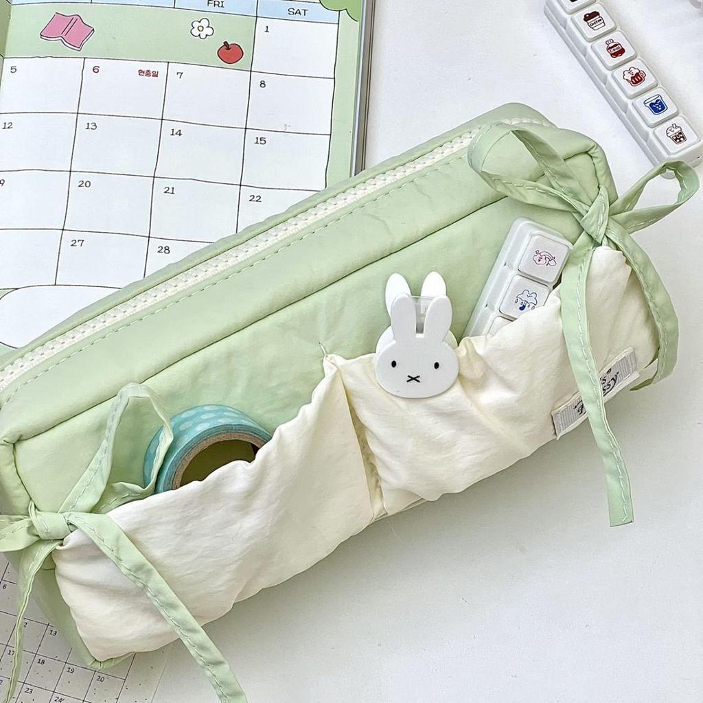 Cloud Toast Ribbon Bow Pencil Case, White-Green, Xiaohongshu Inspired