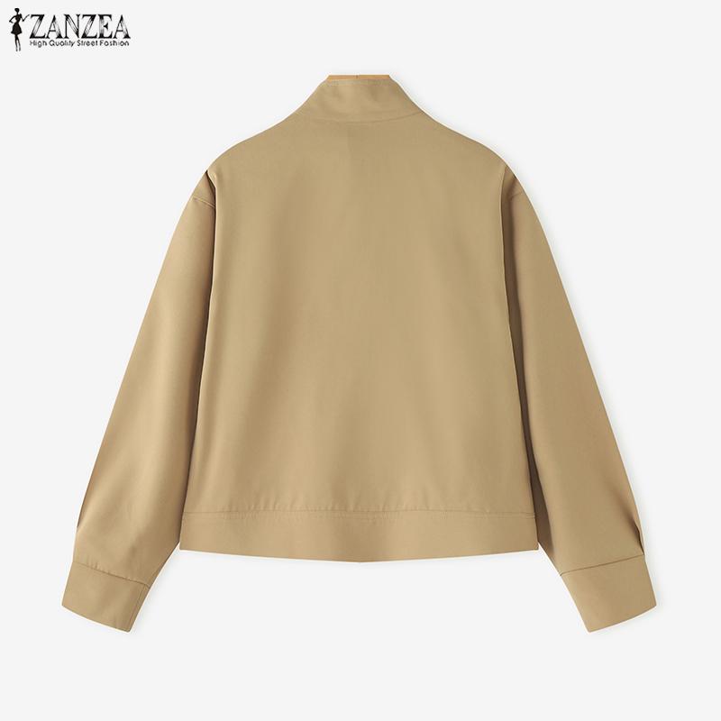 ZANZEA Blusa informal holgada de manga larga con cuello alto para mujer