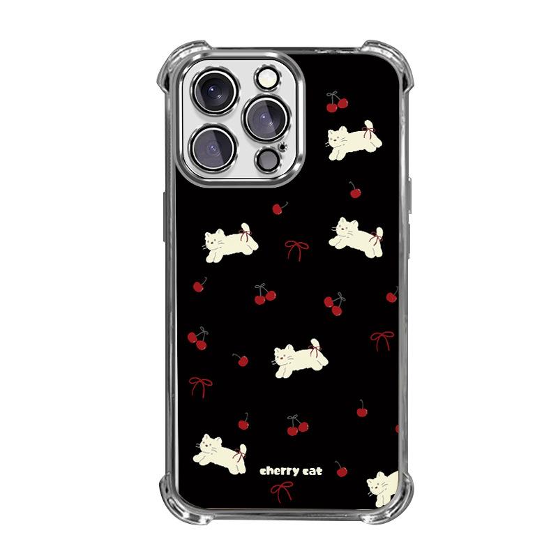 Cherry cat apple 17promax black mobile phone case iphone12 airbag anti-drop 16 non-yellowing protective case