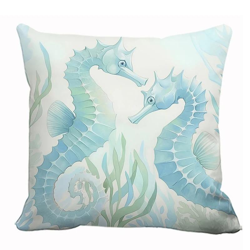 

Home Decor Oceanic Creatures: Seahorses, Starfish & Turtles Pattern Cushion Cover Suitable For Sofa Bedroom Car Pillow Cover 16x16Inch