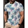 Men's Hawaiian Tropical Flower Print T-shirt Sports Short Sleeved Crew Neck T-shirt for Summer Outdoor Fitness Workout Men's Clothing