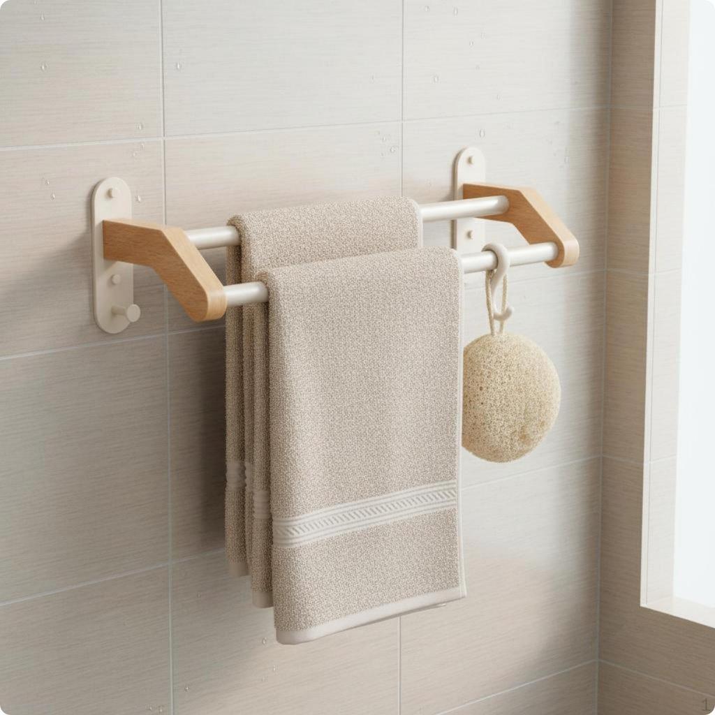 Portasciugamani in Legno Nessun Attrezzo Richiesto Installa Doppio Barre Facile Installazione Storage Bagno 40CM