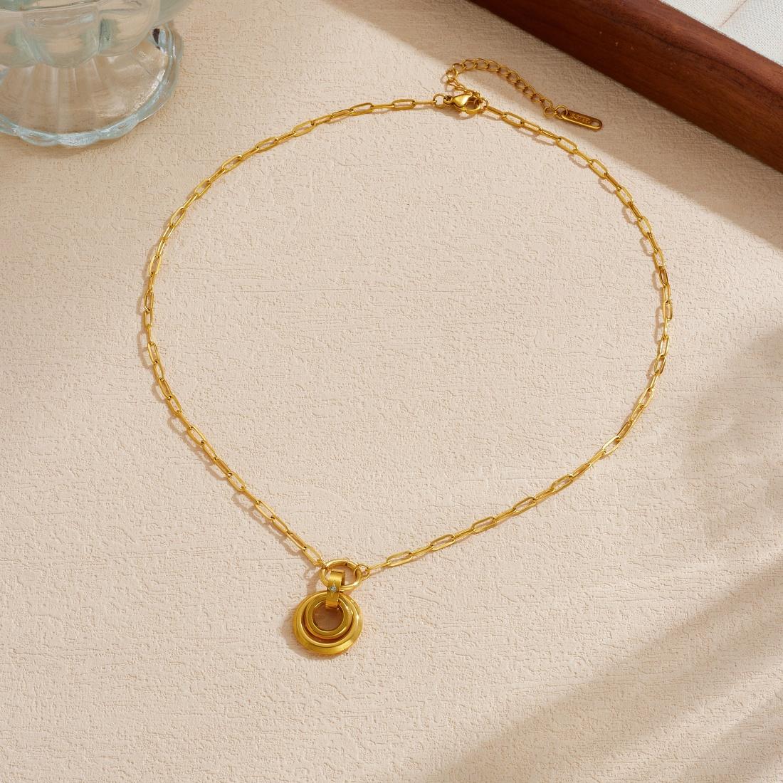 Creative Design Size Circle Splicing Design Geometry Pendant Necklace Lady 316L Stainless Steel New Trend Neck Chain