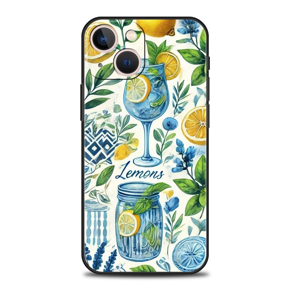 

Phone Case For iPhone 17 16e 15 14 13 12 11 Pro Max SE 7 8 Plus Shell iPhone 16 Soft TPU Cover Ocean Wine Glass Lemon iPhone 17Pro Max