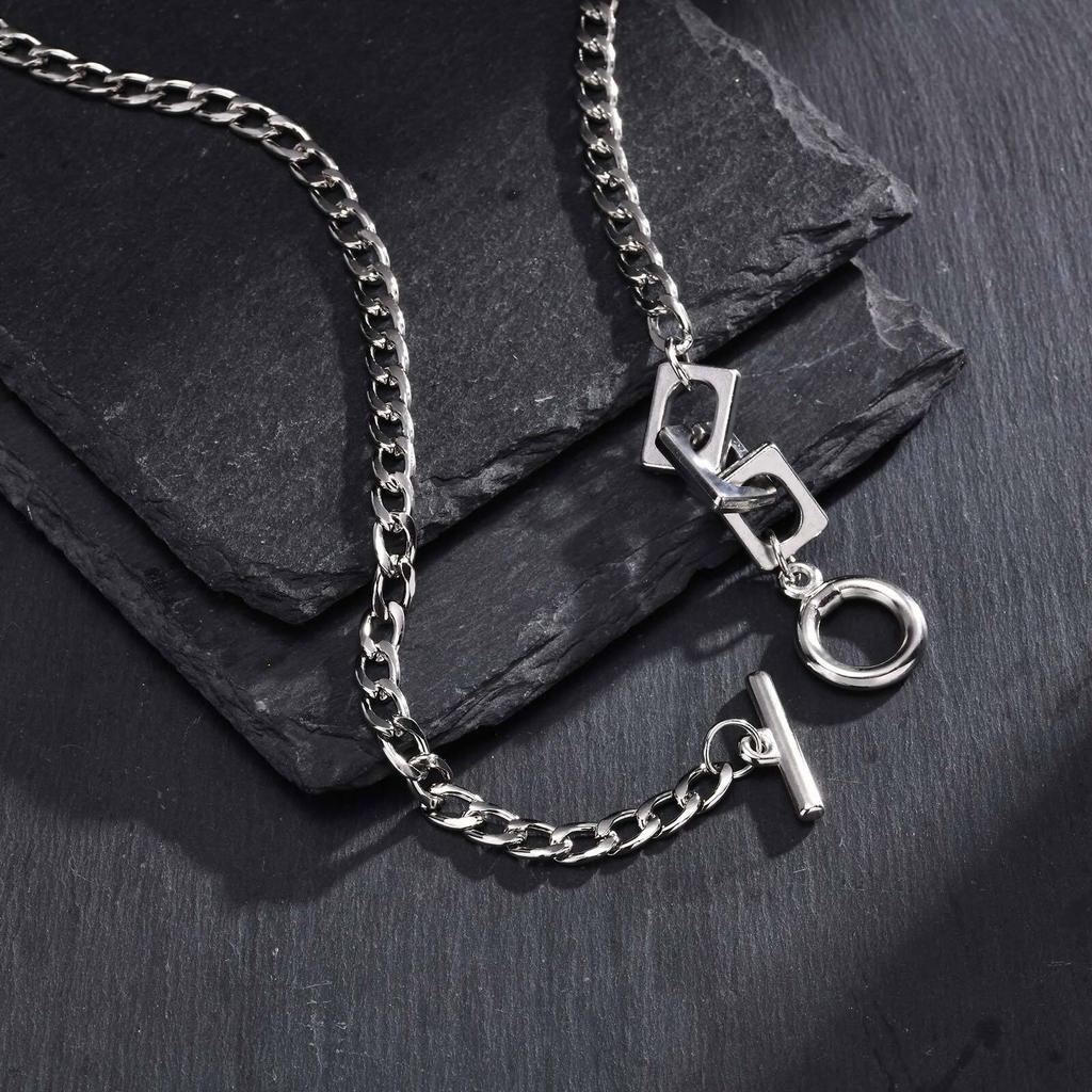 Splicing Chain Necklace for Men Boys,Hip Hop OT Button Metal Chain Link Choker,New Style Fashion Jewelry Gifts