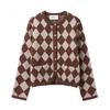  European and American style new women's fashionable versatile cross-border comfortable diamond-patterned jacquard knit jacket
