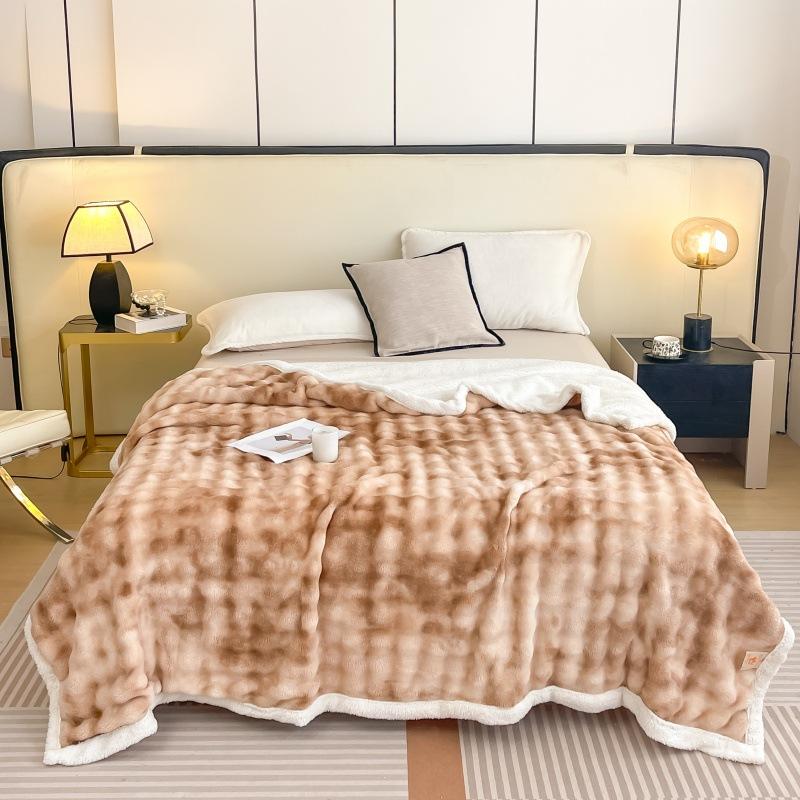 Nordic Style Bubble Lamb Wool Double-layer Blanket Four Season Universal Plush Thickened Multifunctional Public Room Nap Blanket