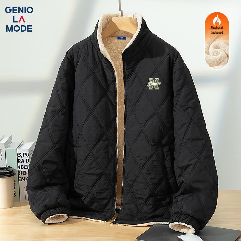 

GENIOLAMODE Men s Thickened Fleece-Lined Stand-Collar Casual Jacket XL