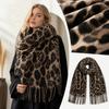 Leopard Print Scarf, Thick Shawl with Tassels, Versatile Warm Winter Neck Wrap